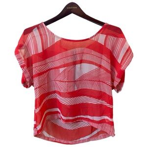 ⚡️ Sheer Red White Blouse Top ~ Size S/M ⚡️